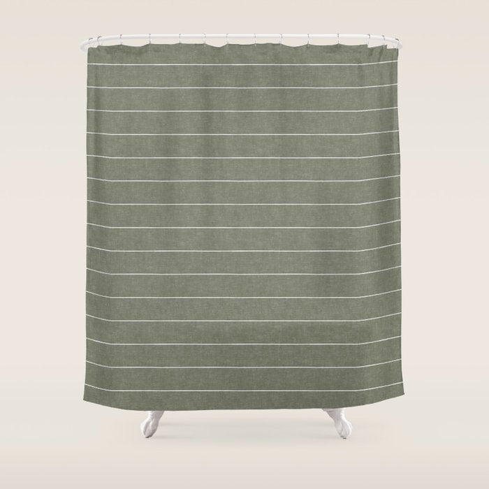 farmhouse stripes - olive green Shower Curtain Gallery Image 1