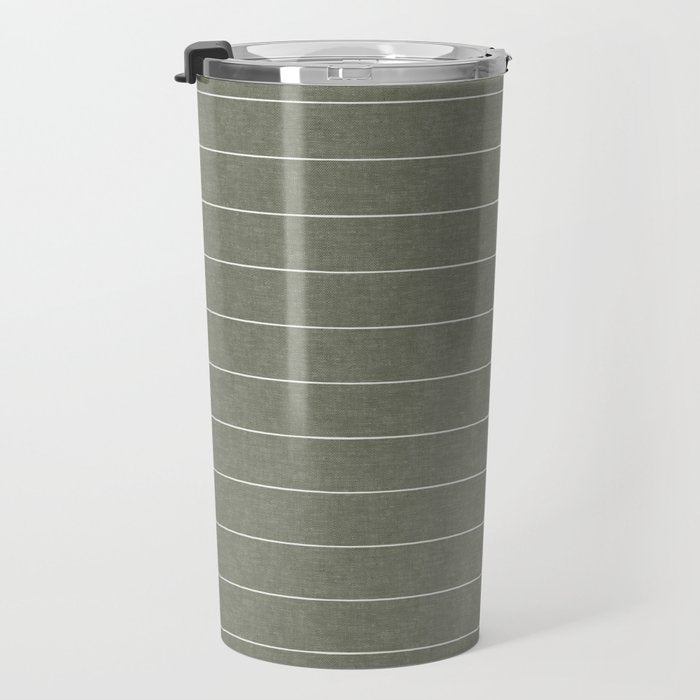 farmhouse stripes - olive green Travel Mug Gallery Image 3