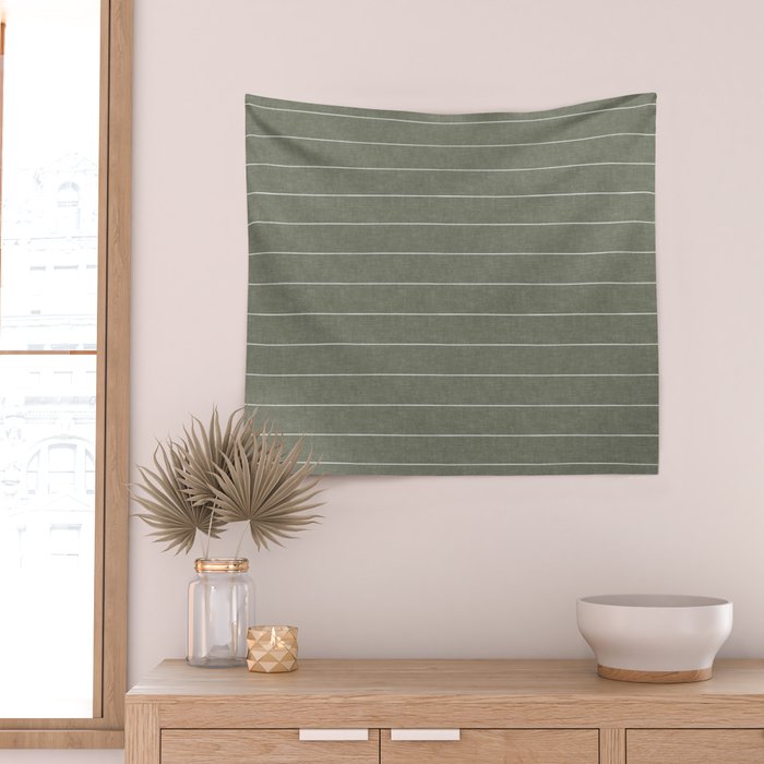 farmhouse stripes - olive green Wall Tapestry Gallery Image 2
