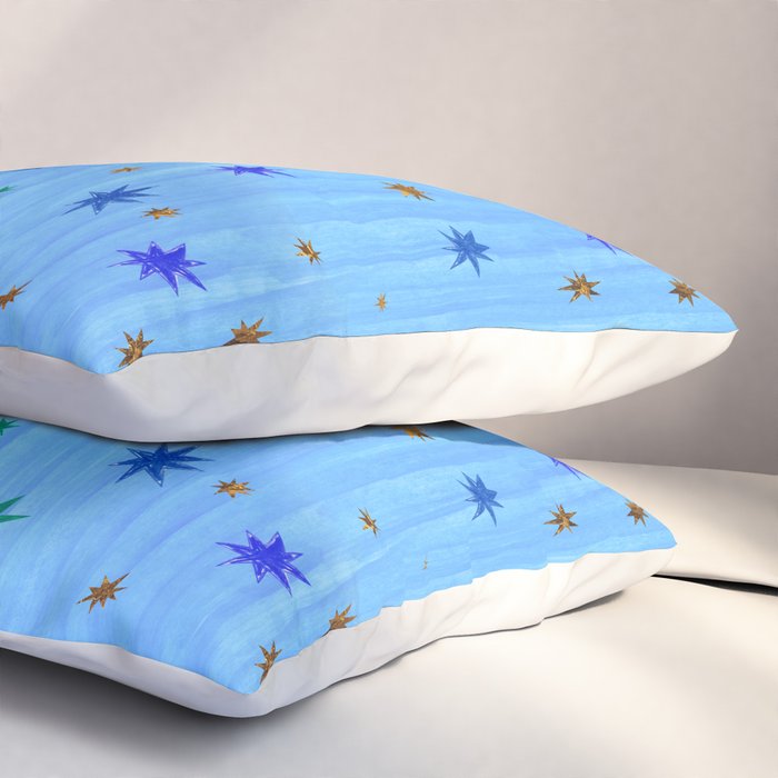 Celestial Star Twinkle in Blue Watercolor Pillow Sham Gallery Image 3