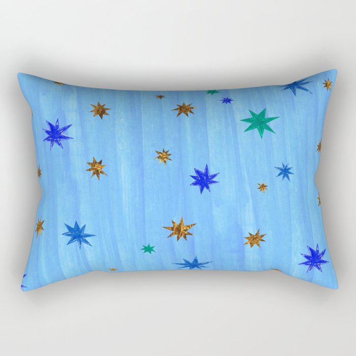 Celestial Star Twinkle in Blue Watercolor Rectangular Pillow Gallery Image 2