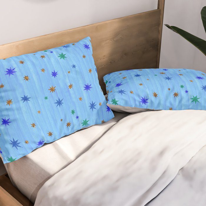 Celestial Star Twinkle in Blue Watercolor Pillow Sham Gallery Image 2