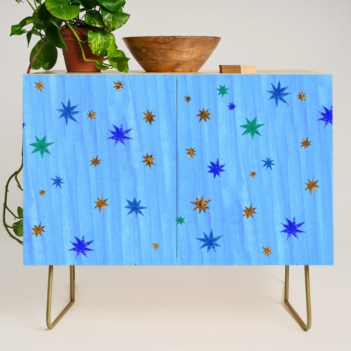 Celestial Star Twinkle in Blue Watercolor Credenza Gallery Image 1