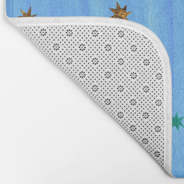 Celestial Star Twinkle in Blue Watercolor Bath Mat Gallery Image 2