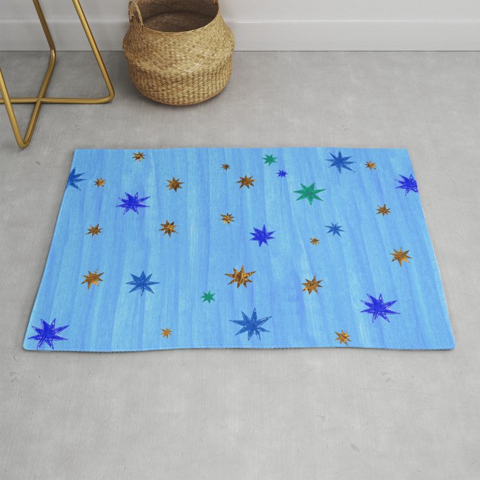 Celestial Star Twinkle in Blue Watercolor Rug Gallery Image 1