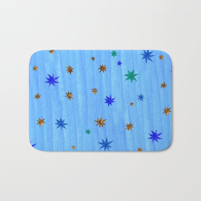 Celestial Star Twinkle in Blue Watercolor Bath Mat Gallery Image 1