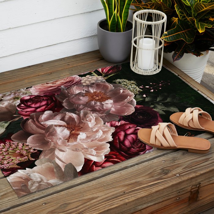 Deepest Night Flower Bouquet  Outdoor Rug Gallery Image 2