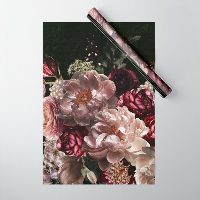 Deepest Night Flower Bouquet  Wrapping Paper Gallery Image 1