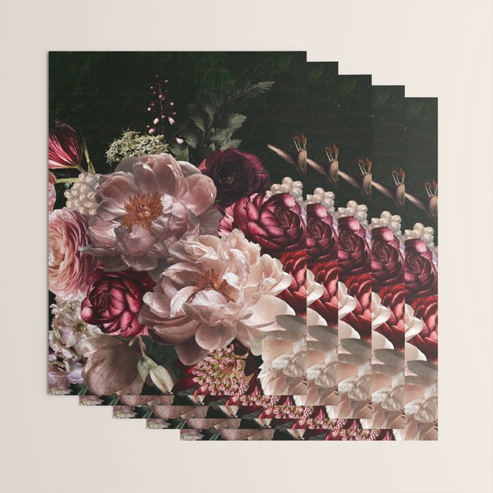 Deepest Night Flower Bouquet  Wrapping Paper Gallery Image 3