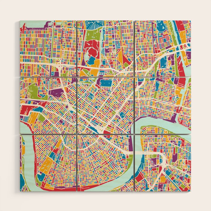 New Orleans Street Map Wood Wall Art Gallery Image 1