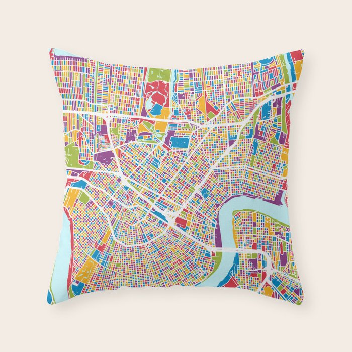New Orleans Street Map Throw Pillow Gallery Image 6