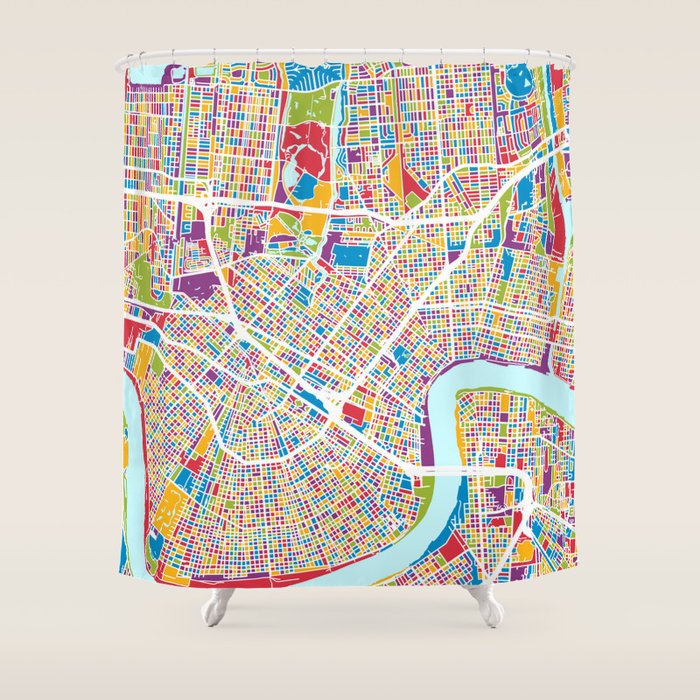 New Orleans Street Map Shower Curtain Gallery Image 1