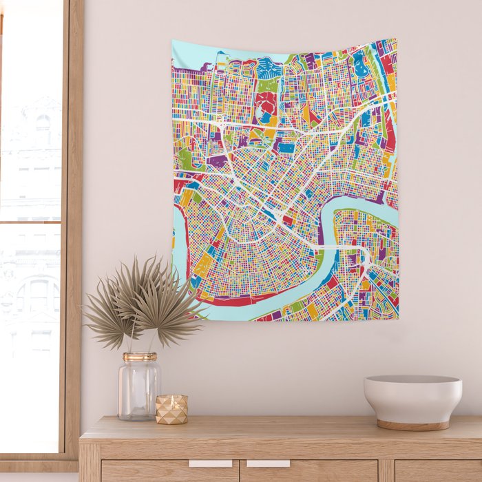 New Orleans Street Map Wall Tapestry Gallery Image 2