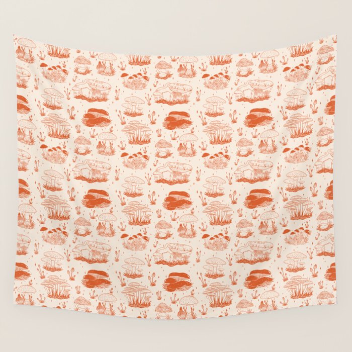 Mushroom Toile in Orange Wall Tapestry Gallery Image 4