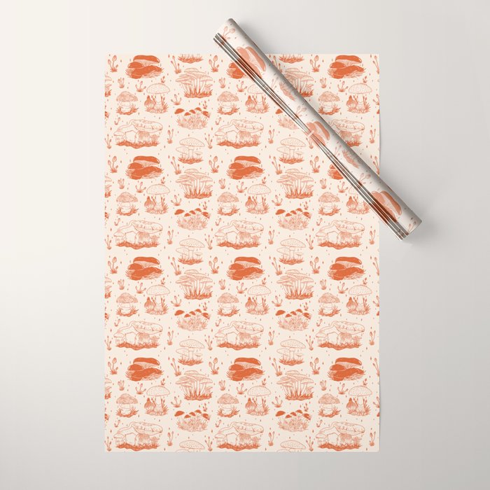 Mushroom Toile in Orange Wrapping Paper Gallery Image 1