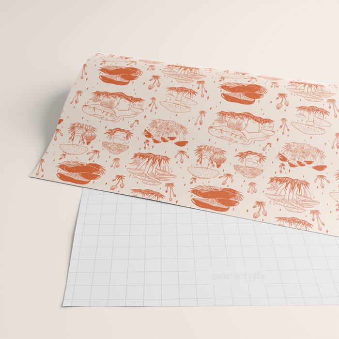 Mushroom Toile in Orange Wrapping Paper Gallery Image 2