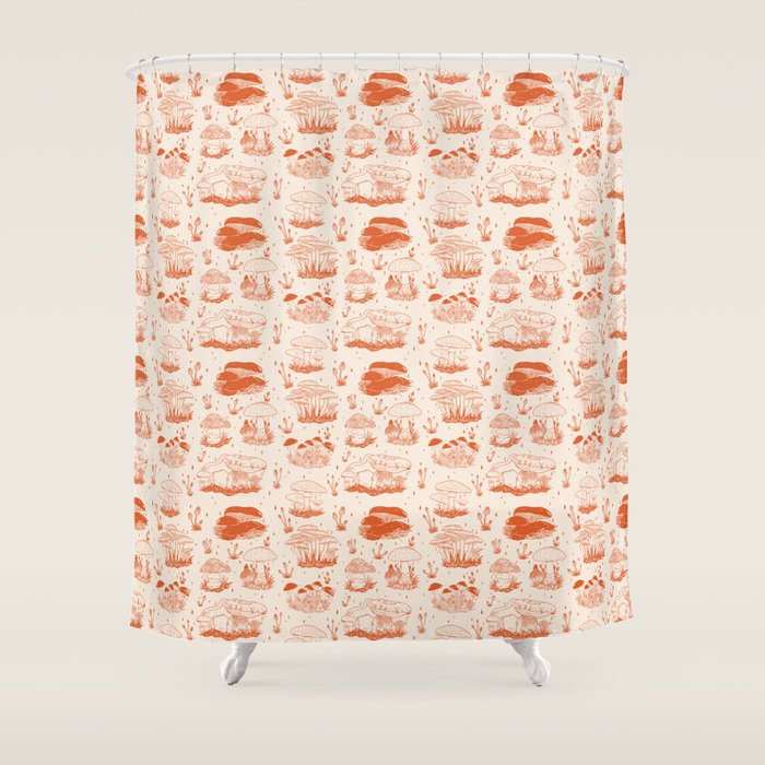 Mushroom Toile in Orange Shower Curtain Gallery Image 1