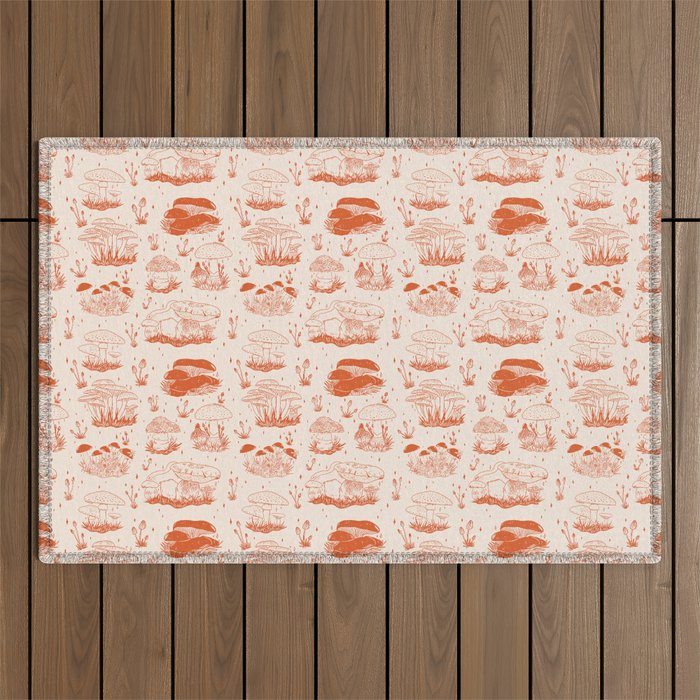 Mushroom Toile in Orange Outdoor Rug Gallery Image 1