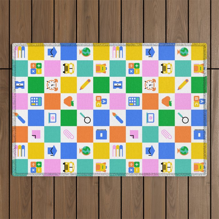 Colorful back to school checkered art pattern Outdoor Rug Gallery Image 1