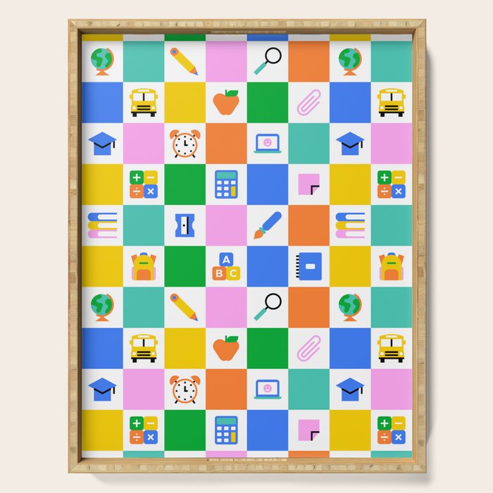 Colorful back to school checkered art pattern Serving Tray Gallery Image 1