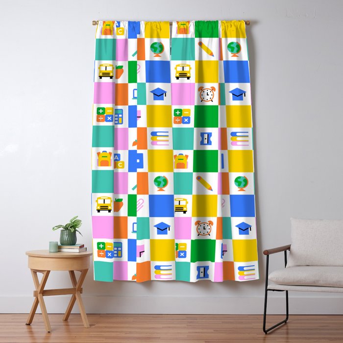 Colorful back to school checkered art pattern Window Curtain Gallery Image 5
