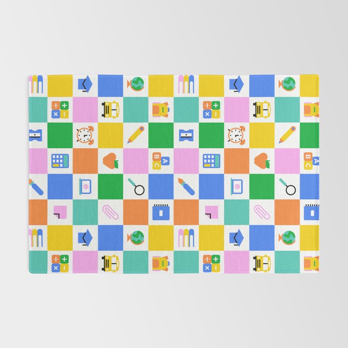 Colorful back to school checkered art pattern Rug Gallery Image 2