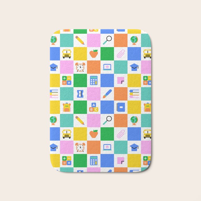Colorful back to school checkered art pattern Bath Mat Gallery Image 1