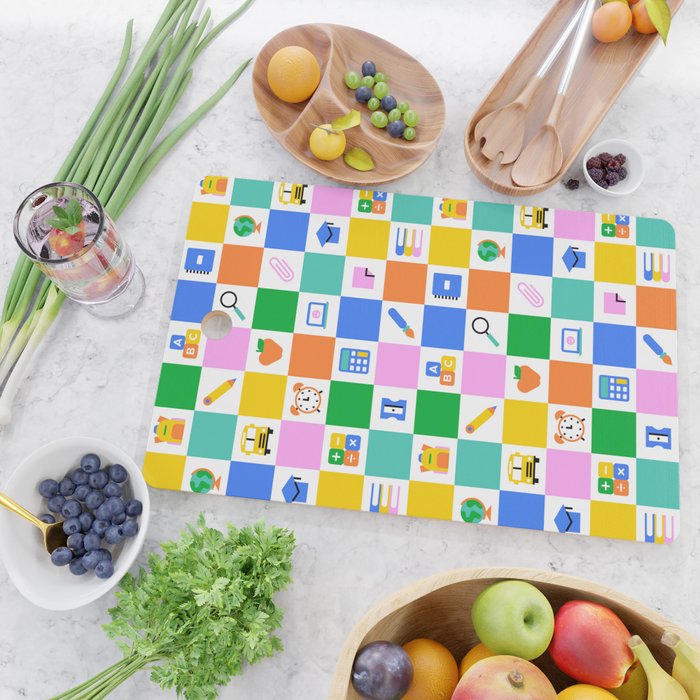 Colorful back to school checkered art pattern Cutting Board Gallery Image 2