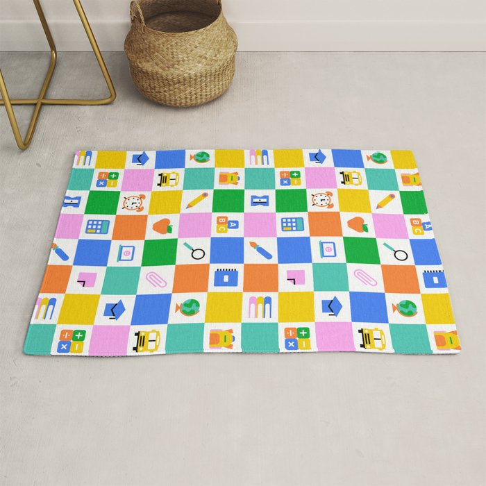 Colorful back to school checkered art pattern Rug Gallery Image 1