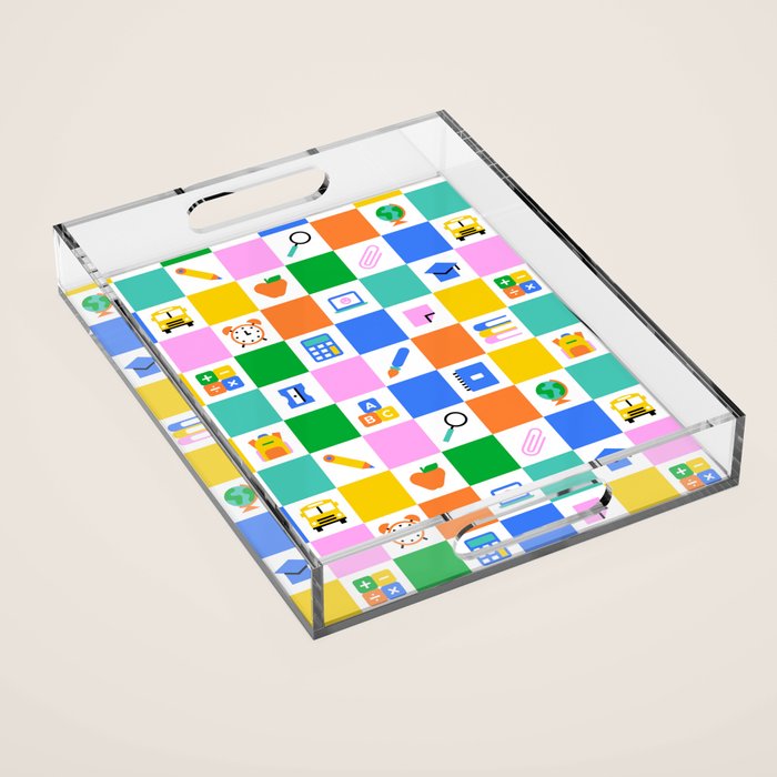 Colorful back to school checkered art pattern Acrylic Tray Gallery Image 1