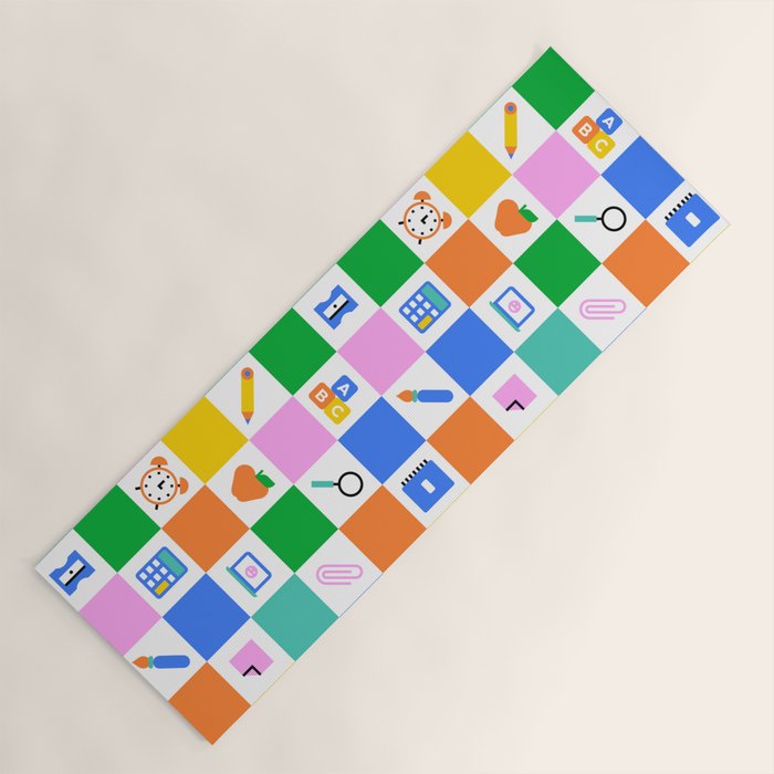 Colorful back to school checkered art pattern Yoga Mat Gallery Image 1