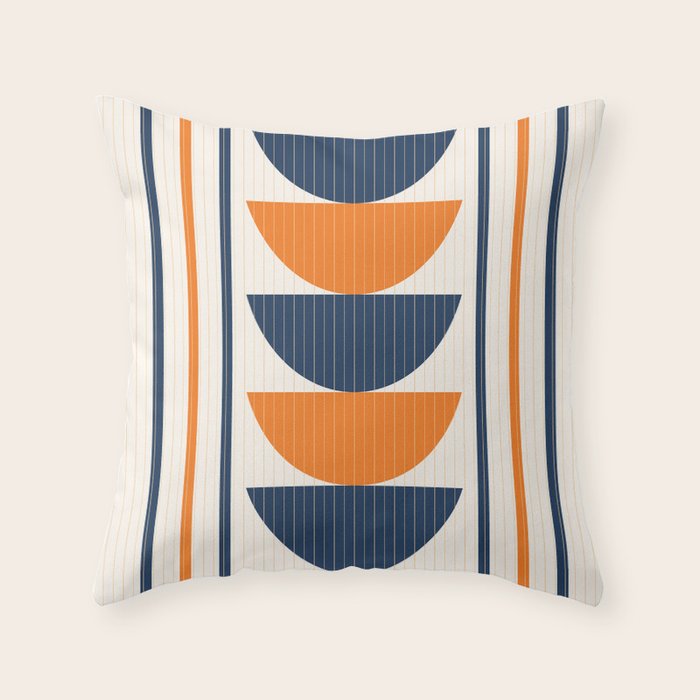 Abstract Shapes 76 in Orange and Navy Blue (Moon Phase Geometric Abstraction) Throw Pillow Gallery Image 1