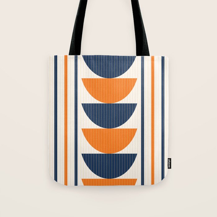 Abstract Shapes 76 in Orange and Navy Blue (Moon Phase Geometric Abstraction) Tote Bag Gallery Image 1