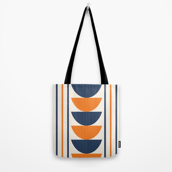 Abstract Shapes 76 in Orange and Navy Blue (Moon Phase Geometric Abstraction) Tote Bag Gallery Image 2