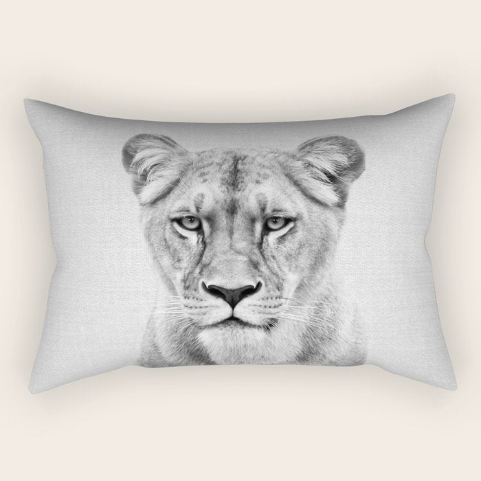 Lioness - Black & White Rectangular Pillow Gallery Image 1