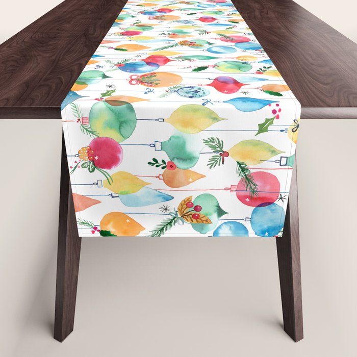 Holiday 2025 Christmas Colorful Baubles Table Runner Gallery Image 1