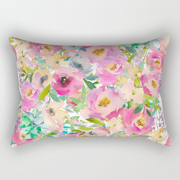 Elegant blush pink lavender green watercolor floral Rectangular Pillow Gallery Image 2