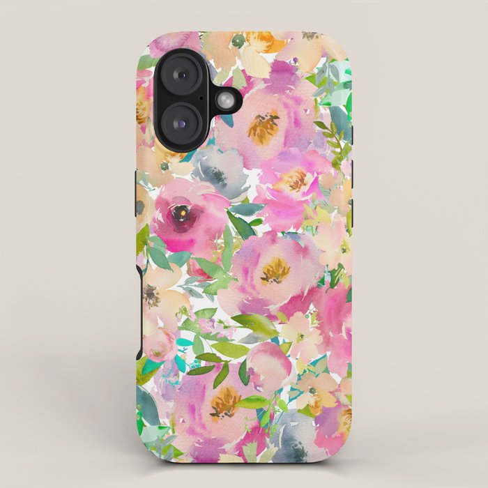 Elegant blush pink lavender green watercolor floral iPhone Case Gallery Image 1