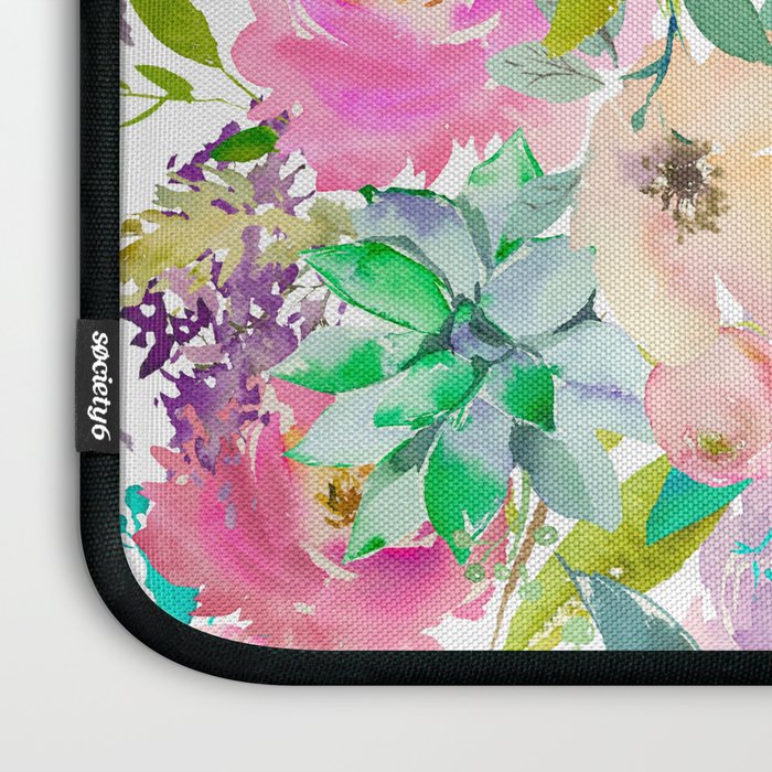 Elegant blush pink lavender green watercolor floral Laptop Sleeve Gallery Image 3