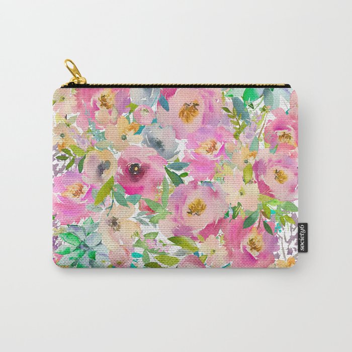 Elegant blush pink lavender green watercolor floral Carry All Pouch Gallery Image 1