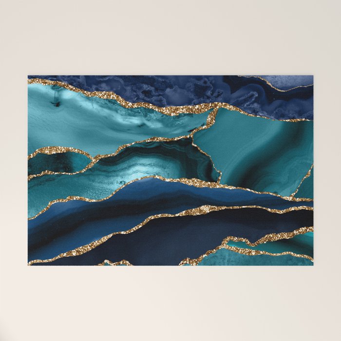 Ocean Blue Mermaid Marble Welcome Mat Gallery Image 1