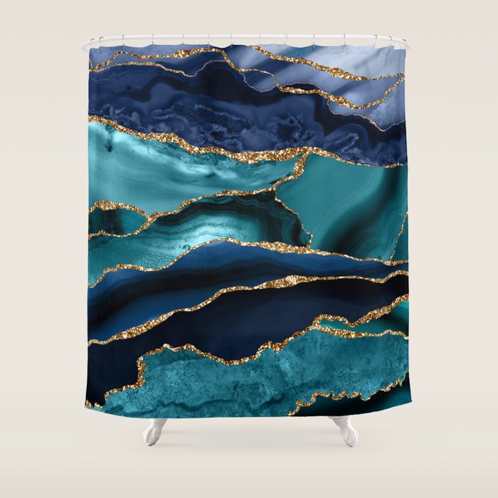 Ocean Blue Mermaid Marble Shower Curtain Gallery Image 1