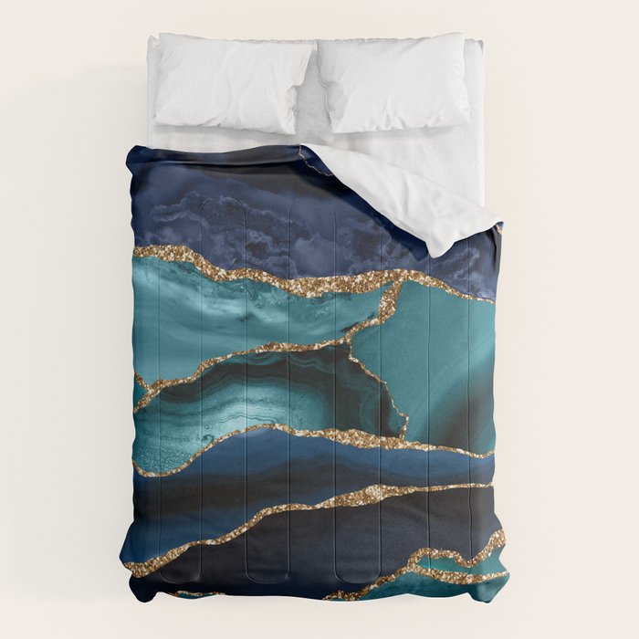 Ocean Blue Mermaid Marble Comforter Gallery Image 6