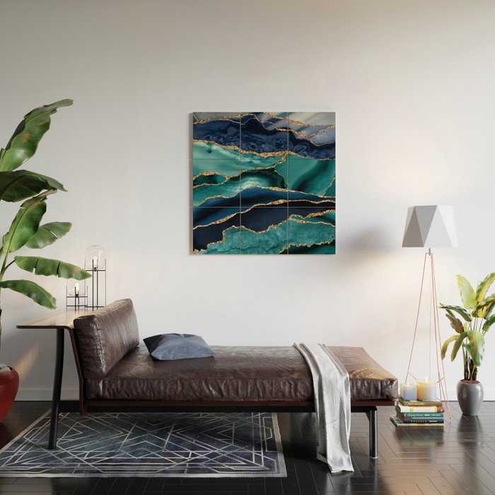 Ocean Blue Mermaid Marble Wood Wall Art Gallery Image 2