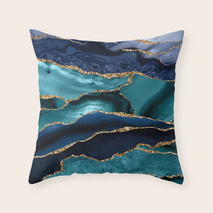 Ocean Blue Mermaid Marble Throw Pillow Gallery Image 1
