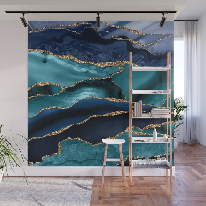 Ocean Blue Mermaid Marble Wall Mural Gallery Image 1