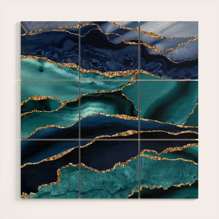 Ocean Blue Mermaid Marble Wood Wall Art Gallery Image 1