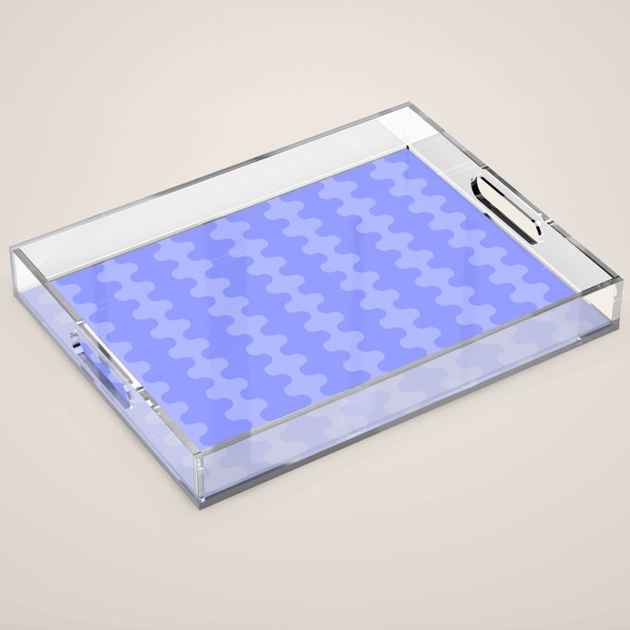 Modern Retro Wavy Ogee A-Go-Go Pop Stripes in Periwinkle Purple Acrylic Tray Gallery Image 1