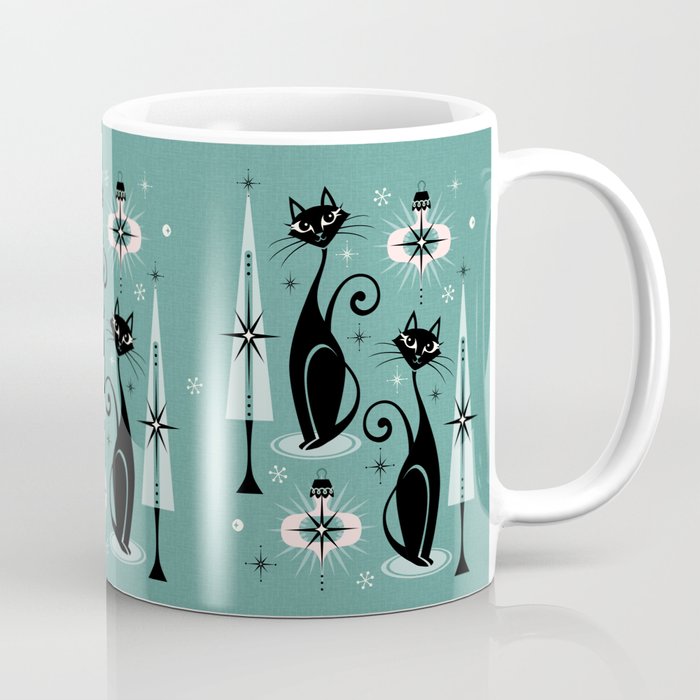 Mid Century Meow Atomic Kitty Christmas ©studioxtine Coffee Mug Gallery Image 1