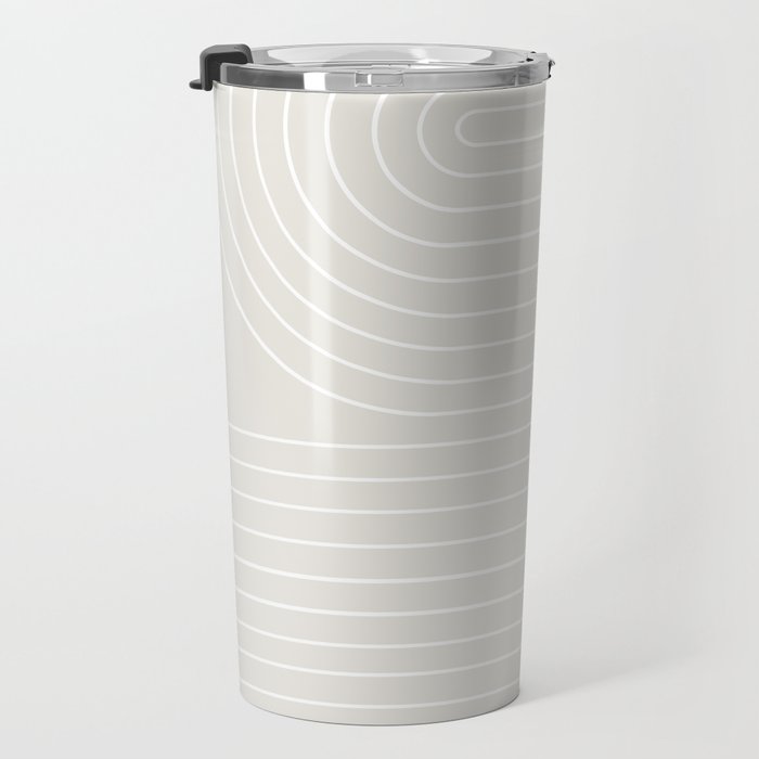 Minimal Line Curvature XI Natural Off White Mid Century Modern Arch Abstract Travel Mug Gallery Image 3